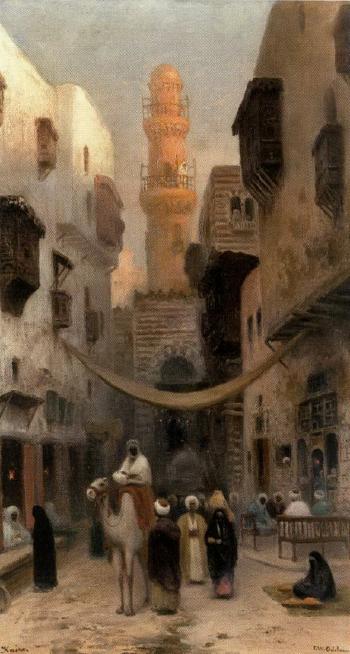 Oriental street scene with figures by 
																	Frans Wilhelm Odelmark
