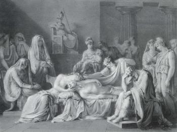 Andromache mourning the dead Hector by 
																	Pietro Saja
