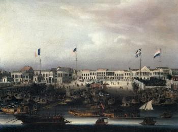 Waterfront at Canton with the Dutch, British, American and French factories by 
																	 Sunqua