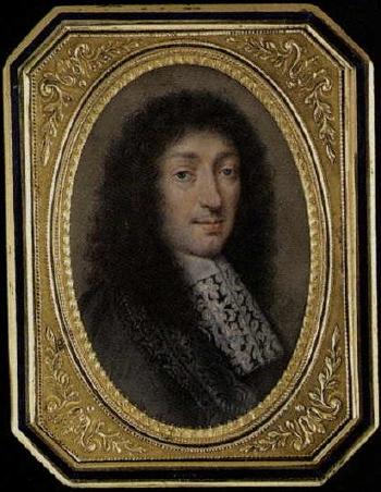 Jean Baptiste Colbert in black embroidered grey silk robes by 
																	Robert Vauquer