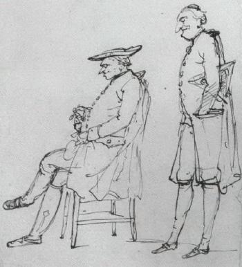 Caricature of a man eating a boiled egg with another standing behind by 
																	Antonio Maria Zanetti
