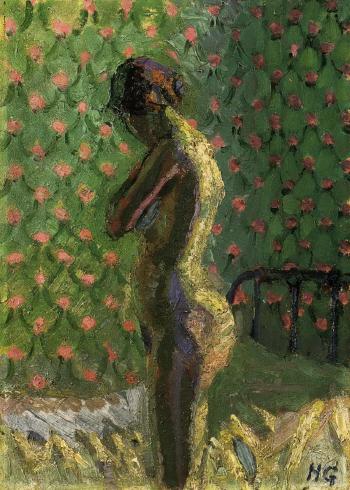 Nude standing by a bed by 
																	Harold Gilman