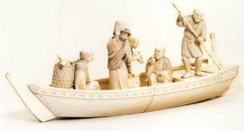 Boatman and four travellers in a boat by 
																	 Kakusei