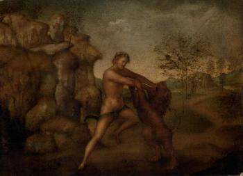 Hercules and Nemean lion by 
																	Jacopo da Indaco