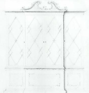 Design for break-fronted Rococo bookcase by 
																	Thomas Chippendale