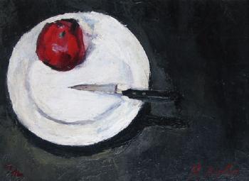 Knife and apple, black table by 
																	Ray Nolin
