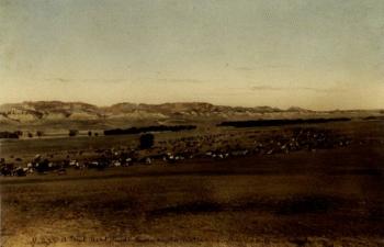 Percy Williamson's ranch, breaks of Missouri, north Montana. Trail herd by 
																			Laton A Huffman