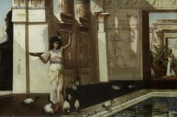 Egyptian woman feeding birds by 
																	A J Haldey