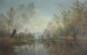 Soir d'autumne, Chapagne, lever de lune sur la Suippe by 
																	Armand Guery