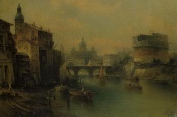 View on the Tiber with the Borgho San Angelo, Rome by 
																	C Ganto