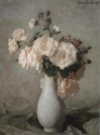 Roses in a blanc de Chine vase by 
																	Georg Rueter