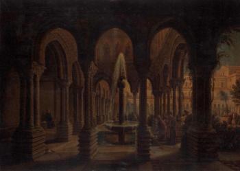 The cloister garden of Monreale near Palermo by 
																	Carl Ludwig Rundt