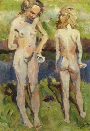 Bathing girls by 
																	Erasmus Bernardus van Dulmen Krumpelman