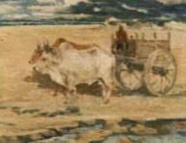 Tropical beach. Ox cart on the beach by 
																			Johannes Frederik Englebert ten Klooster