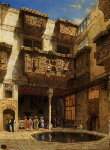View of a courtyard in Cairo by 
																	Adrien Dauzats