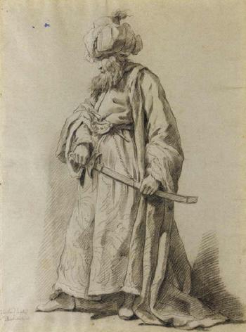 Un guerrier turc barbu tenant un sabre. Un turc portant un turban orne d'un croissant de lune by 
																			Guillaume Voiriot