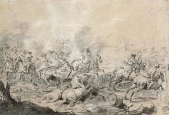 Un choc de cavaleri. Un choc de cavalerie, chevaux fuyant sur la gauche by 
																			Giuseppe Pinacci