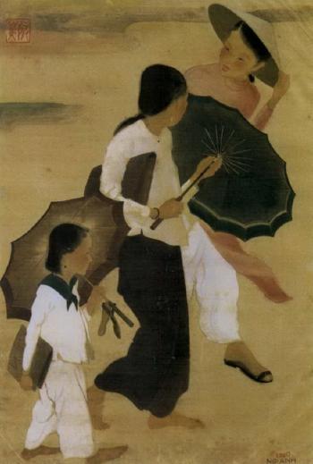 La petite fille et les jeunes filles aux parapluies by 
																	 Nguyen Anh