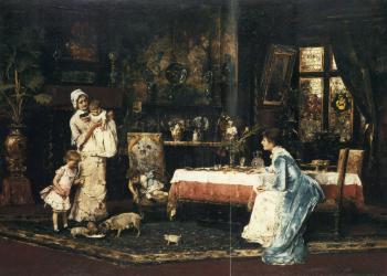 Two families by 
																	Mihaly Lieb Munkacsy