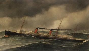 The French liner, La Touraine, in heavy seas by 
																	Antonio Jacobsen