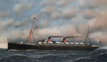 The French liner, La Touraine, outward bound for America by 
																	Antonio Jacobsen