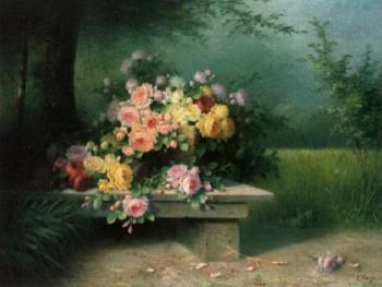 Roses in basket on a stone plinth by 
																	Emilie Vouga