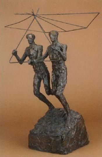 Two men with a hang-glider by 
																	Elisabeth Frink
