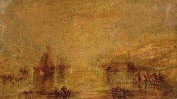 Fisherfolk on the beach with a castle beyond by 
																	Joseph Mallord William Turner