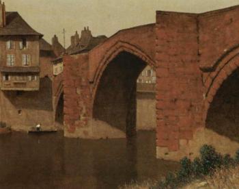 Old red stone bridge at Espalion, on the River Lot, France by 
																	Philip Gregory Needell