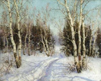 Woodland path in winter by 
																	Vladimir Evgenievich Pamphilov