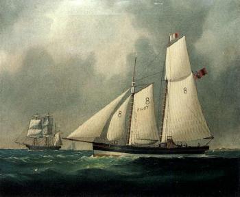 Pilot cutter, possibly the pride of Liverpool, off Anglesey by 
																	John Fannen