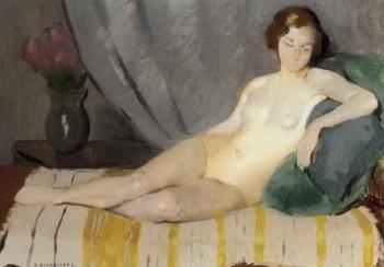 Reclining female nude by 
																	Andre Guerbilsky