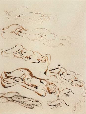 Sheet of nine reclining females figures by 
																	Ivon Hitchens