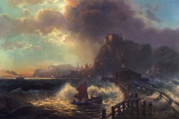Storm gathering over castle on English coast by 
																	Karl von Hafften