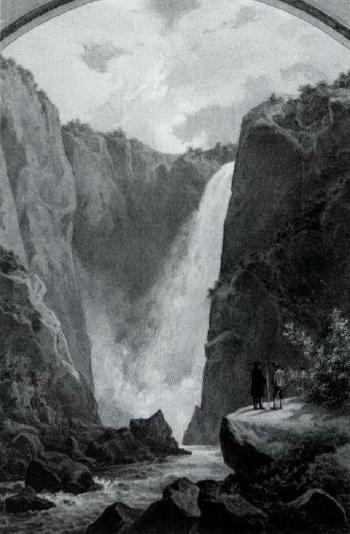 Figures in front of waterfall by 
																	Franz Emphinger