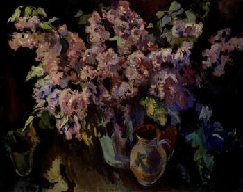 Lilacs in stone vase by 
																	Martin Hausle