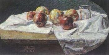 Still life with apples and water glass by 
																	Rudolf Zwickel-Zwickelsdorfer