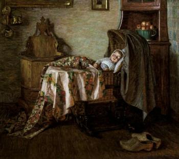 Child sleeping in cradle by 
																	Herman Knopf