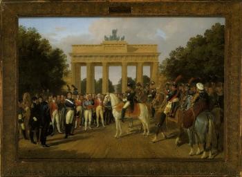 Entrance of Napoleon I in Berlin through Brandenburg Gate by 
																			Heinrich Anton Dahling