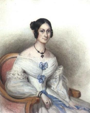 Portrait of woman wearing white dress sitting in armchair by 
																	Ignaz Rungaldier