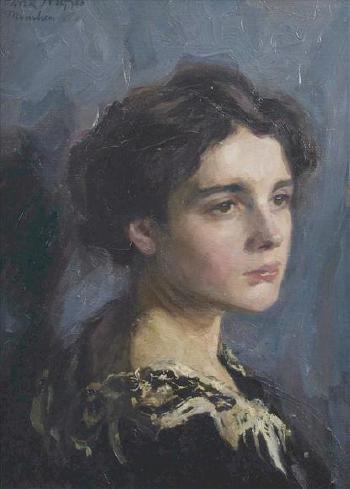 Portrait of a lady, head and shoulders by 
																	Frank Frigyes