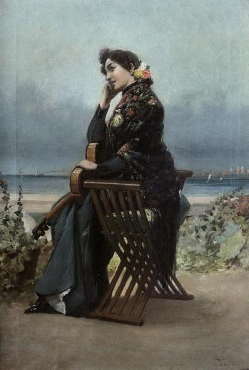 Woman on the beach by 
																	Jose Cuchi Arnau