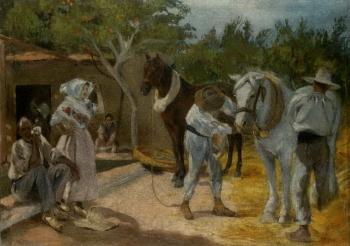 Preparing the horses by 
																	Juan Rodriguez Jaldon