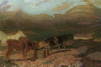 Alpine landscape with cows by 
																	Alfredo Prosa