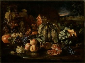 Pumpkins, grapes and pomegranates. Watermelon, grapes and figs by 
																			Franz Werner Tamm