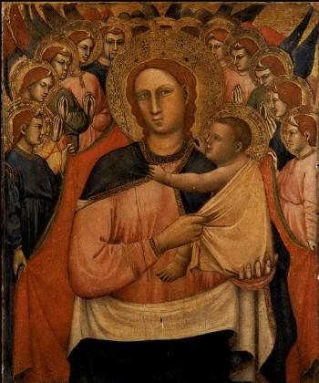 Madonna and Child with thirteen angels by 
																			 Jacopo di Paolo