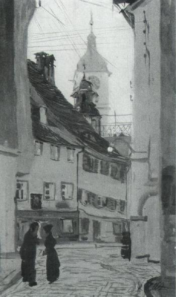 Old city street by 
																	Alfred Renz