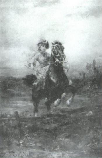 Girl on galloping horse by 
																	Gustav Eggena