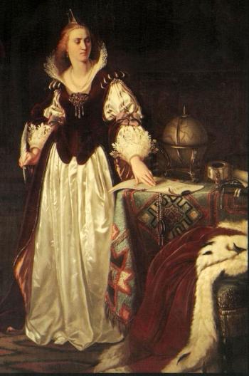 Queen Elisabeth I of England holding quill by 
																	Carl Offterdinger