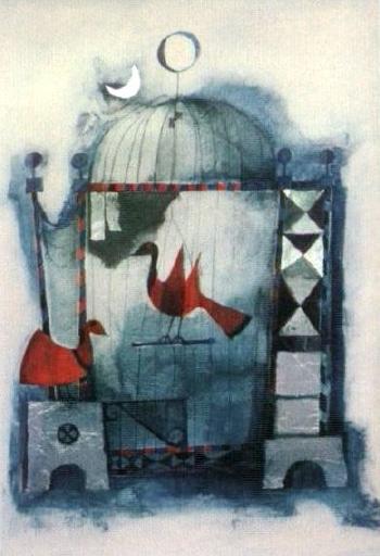 Birds in open cage by 
																	Rosina Wachtmeister